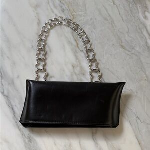 Chic Black Leather Clutch with Silver Chain